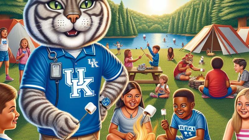 UK Wildcat at camp roasting marshmallows